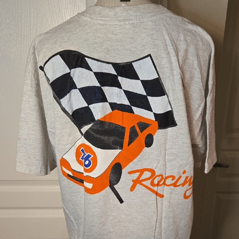 Vintage 90's 76 Racing Graphic‎ T-Shirt - Gray and Orange .